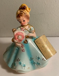 Vintage Josef Originals June Birthday Girl w/Pearl Light Blue Dress / Black Eyes - Picture 1 of 5