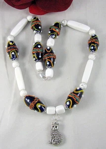 Artisan Howlite & Art Glass Beaded Cat Necklace CAT RESCUE - Picture 1 of 1
