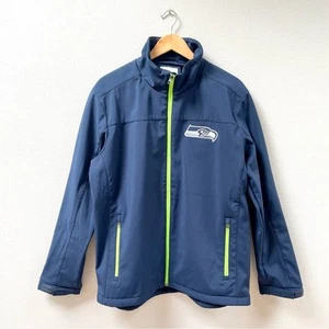 NFL Seattle Seahawks Softshell Jacket Coat Navy Neon Green Logo Men's Large $129 - Picture 1 of 10