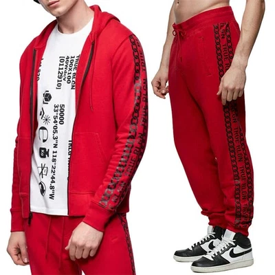 True Religion Mens Zip Hoodie Jogger Cotton Sweatshirt Hooded Top Fleece Bottom - Image 1 of 4