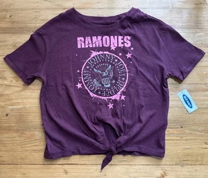 Ramones Tie Front Graphic Band T Shirt Burgundy XS Size 5 NEW Old navy - Picture 1 of 4