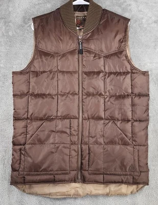 Chaleco Roper Para Hombres Pequeño Marrón Acolchado Puffer Western Cremallera Completa Cuello Tejido Acanalado Foto 1 de 4