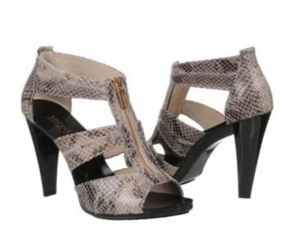Michael Kors Berkeley T Correa Cremallera Tacones Mujer Talla 7M Cuero Estampado Piel de Serpiente Foto 1 de 4