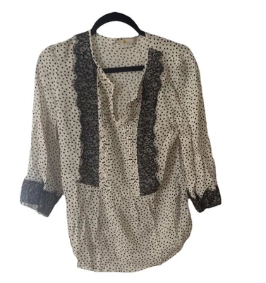 Blusa para mujer Boden US 4 lunares encaje ribete campesino manga 3/4 boho Foto 1 de 4