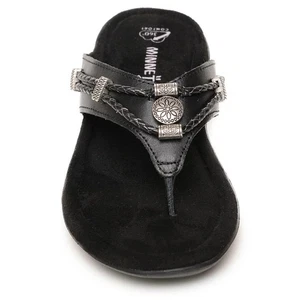 Minnetonka Silverthorne Silverbay Sandal Women 8 Black Flip Flop Shoe Leather - Picture 1 of 9