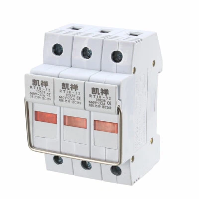UXCELL DIN Rail Mount Fuse Holder 3 Pole RT18-32 10mmx38mm with Indicator Light Gray