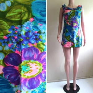 Waltah Clarkes Hawaii S Aloha Shirt Vintage 1960s Sleeveless Cotton Floral Mini - Picture 1 of 9