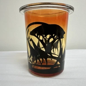 Giraffes scene votive or tealight Candle holder 4” x 3.25” glass Partylite - Picture 1 of 6
