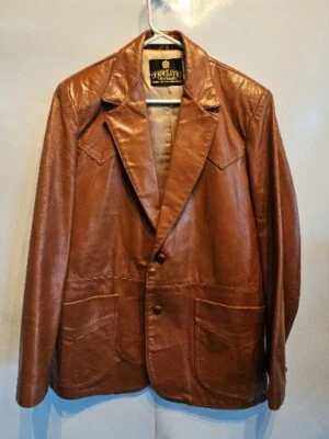 VTG Fidelity Mens 40 100% Leather Coat Brown 2 Button Jacket Made USA Disco Mob - Image 1 of 4