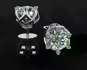 3Ct Round Cut Lab-Created Diamond Woman's Wedding Earrings 14k White Gold Plated - Picture 1 of 7