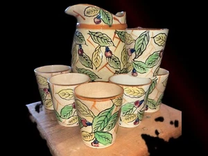 Vintage Ceramic Tea Coffee Wine Pitcher Set w/6 Cups Made In Japan - Picture 1 of 12