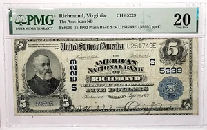 1902 $5 Dollar American National Of Richmond Virginia PMG VF 20 FR# 606 - Picture 1 of 5