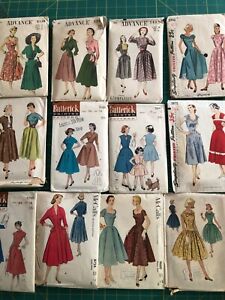 Vintage Sewing Patterns Lot of 12.  Advance Butterick McCall Simplicity 50’s