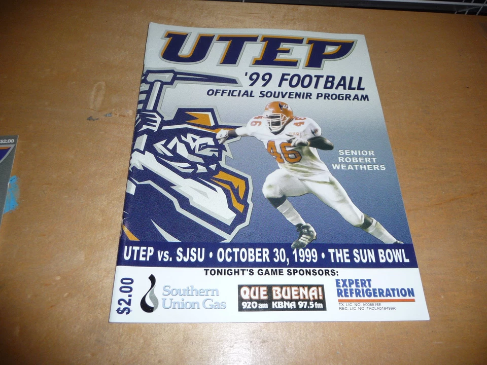 1999 SAN JOSE  STATE AT UTEP COLLEGE FOOTBALL PROGRAM  EX-MINT - Image 1 of 1