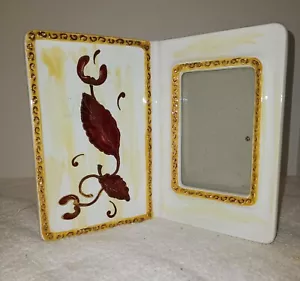 CERAMIC PHOTO FRAME STAND ALONE 7.5"T X 8"W WHITE , GOLD /COPPER TONE LEAF TRIM - Picture 1 of 3