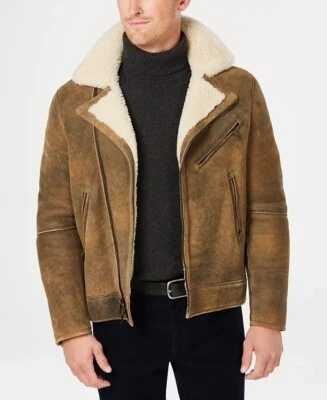 Michael Kors Leather Shearling Sheepskin B-3 Bomber Aviator Biker Suede Jacket S - Image 1 of 4