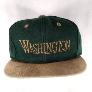 Washington Ball Cap Strapback Green Tan Suede Flat Brim Embroidery Wool Blend - Picture 1 of 6
