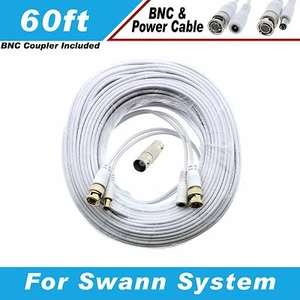 New High Quality White 60FT BNC EXTENSION CABLES For 16 CH SWANN D1 DVR SYSTEMS - Picture 1 of 10