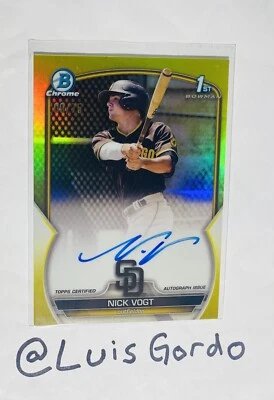 1st Bowman Chrome Yellow Refractor Nick Vogt Rookie SSP RC Auto /75 - Image 1 of 2