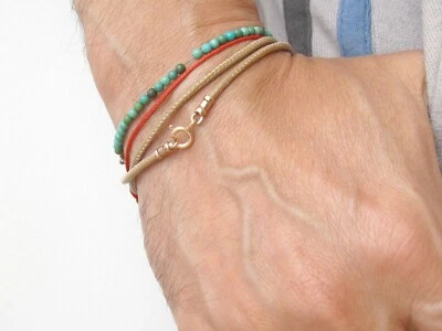 Pulsera de cuero de camello de oro rojo sólido de 14 k para hombres y mujeres  Foto 1 de 4