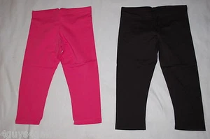 Girls 2 PAIR LOT Knit Capri Leggings PINK & BLACK Solid Colors L 10-12 - Picture 1 of 1