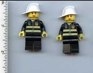 LEGO x 2 Minifig Fire Reflective Stripes, Black Legs, White Fire Helmet, Female - Imagen 1 de 1