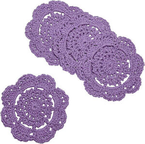 4Pcs/Lot Purple Vintage Hand Crochet Lace Doilies Flower Doily Small Coasters 4"
