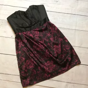Elle Dress Size 12 Strapless Burgandy Black Cocktail Evening Floral - Picture 1 of 12