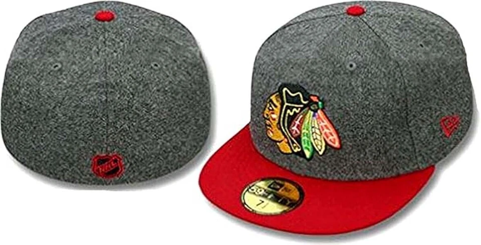 Authentic New Era Chicago Blackhawks Melton Graphite/Red 59Fifty Fitted Hat Cap - Image 1 of 2