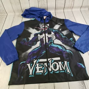 Marvel Spiderman Venom Jacket Adult Medium Blue Hooded Windbreaker Graphic New - Picture 1 of 12