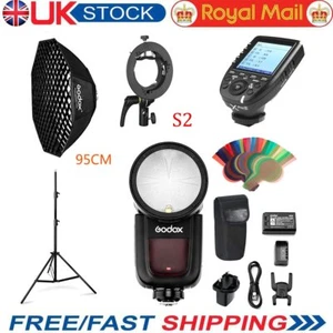 Godox V1S 2.4G TTL 1/8000 HSS Round Head Speedlite+95CM Grid Softbox Stand Kit - Picture 1 of 12