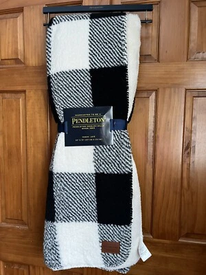 Pendleton Fleece Sherpa Soft Buffalo Plaid Throw Blanket 50 x 70  Black Cream - Image 1 of 4