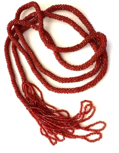 Vintage Red Long Seed Bead FLAPPER Necklace - Picture 1 of 1