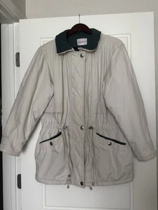 Bobbie Brooks Women’s Jacket Size M Beige Tan Green Khaki Zip Up Drawstring - Picture 1 of 8