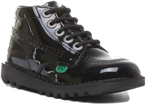 Kickers Kick Hi Júnior Cuero Casual Tobillo Botas En Charol Negro Talla UK 12-3 - Imagen 1 de 6