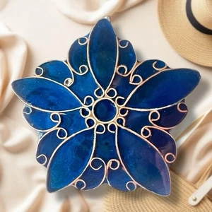 Mexico Alpaca Flower Brooch Pendant Blue Enamel Vintage Coastal Chic Boho - Bild 1 von 10