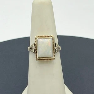 Designer Antique 10k Yellow Gold Rectangular Opal Victorian Ornate Ring Sz 6.5 - Picture 1 of 15