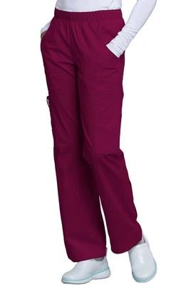 Scrubs Cherokee Workwear Mid Rise Pull On Cargo Pant 4005 WINW Wine Free Ship - Image 1 of 4