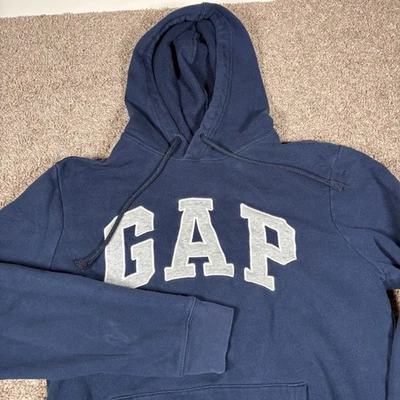 Винтажный GAP женщин толстовка с капюшоном толстовка средний синий пуловер вышитый Y2K - Изображение 1 из 4