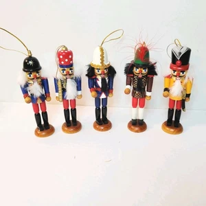 5 Wood Nutcracker Christmas Tree Ornament Lot Holiday Decor Mouths Open - Picture 1 of 6