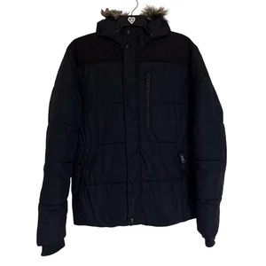 Schott Parka Jacket Mens Medium Navy Quilted Faux Fur Full Zip - Picture 1 of 14