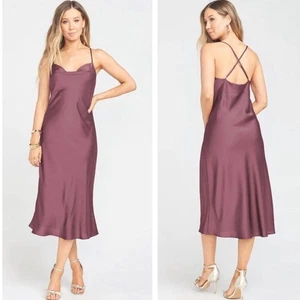 show me your mumu verona cowl midi dress purple plum luxe satin women xlarge - Picture 1 of 9