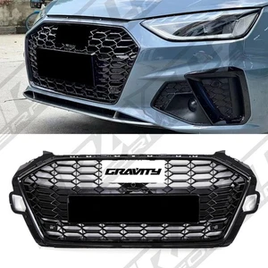 RS4 STYLE GLOSS BLACK FRONT HONEYCOMB GRILL GRILLE FOR AUDI A4 B9.5 2021+ - Picture 1 of 9