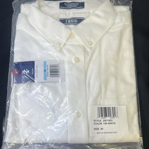 Camicia Oxford con bottoni IZOD ragazzo maniche lunghe massello, bianca, taglia 20 US - Foto 1 di 3