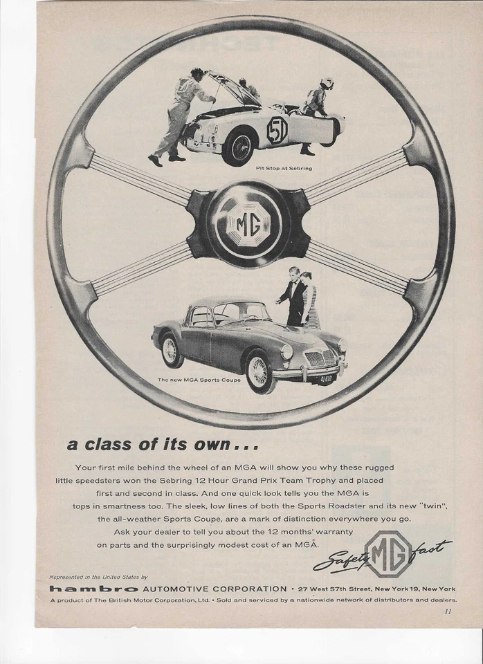 Anuncio impreso original 1957 MG MGA vintage: "una clase propia".  British Motor Foto 1 de 1
