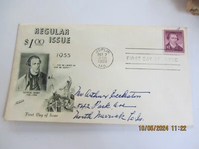 1955 $1.00 Liberty Series Patrick Henry (Scott 1052) - Fleetwood FDC JOPLIN MO - Image 1 of 4