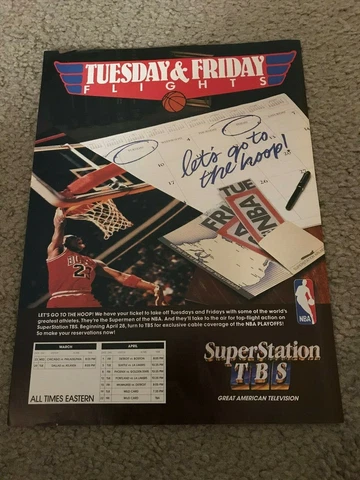 Vintage 1988 NBA ON TBS Poster Print Ad MICHAEL JORDAN 1980s CHICAGO BULLS RARE Cover