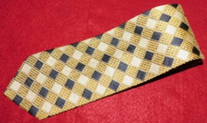 TINO COSMA MADE IN ITALY YELLOW/BEIGE/BLACK SQUARES MOTIF TIE - DESIGNER TIES. - Picture 1 of 3