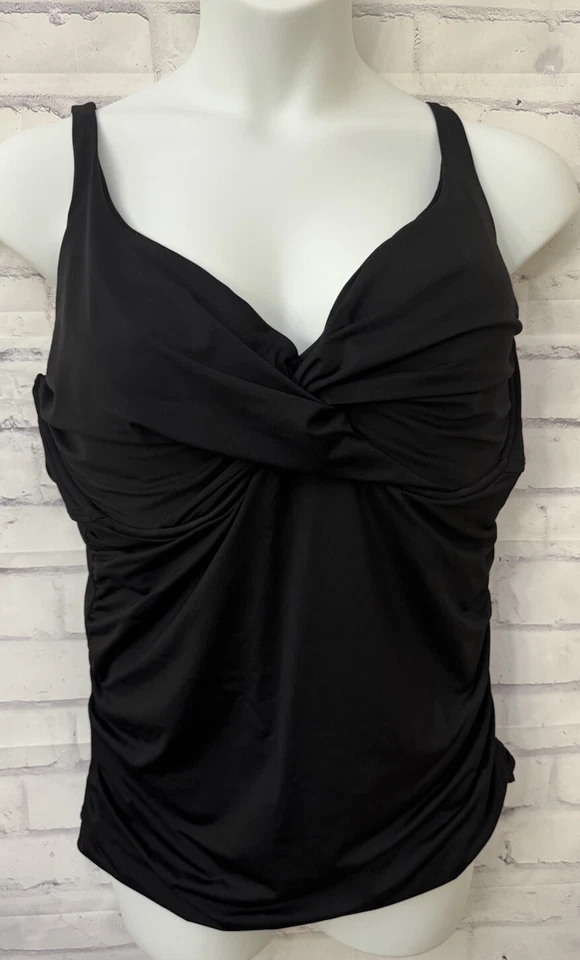 Anne Cole Black Tankini Top Swimsuit Plus Size 22W Draped Modest Underwire - Image 1 of 4