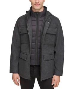 GUESS Men's Water-Repellent Wool Blend Zip-Out Jacket , Charcoal, M - Picture 1 of 5
